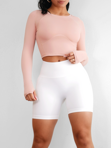 Breathe Me Cropped Long Sleeve Top (Pink)