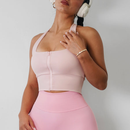 Compression Zip Sports Bra (Pink Blush) – Fitness Fashioness